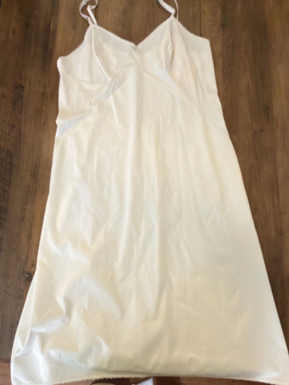 Vanity Fair Cream Satin Slip Chemise with Spaghetti Straps